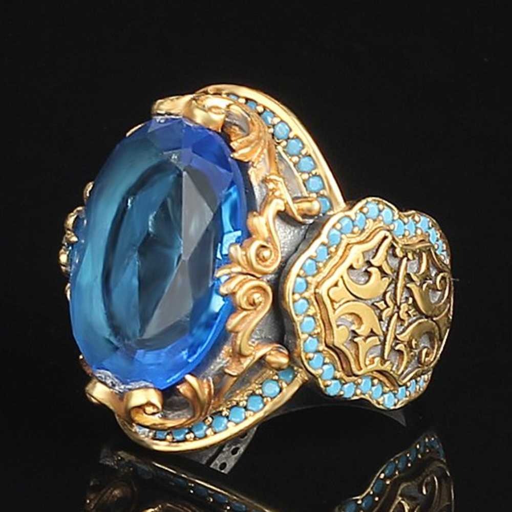 Elegant Design Silver Aquamarine Mens Ring Main image