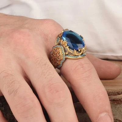 Elegant Design Silver Aquamarine Mens Ring Secondary image
