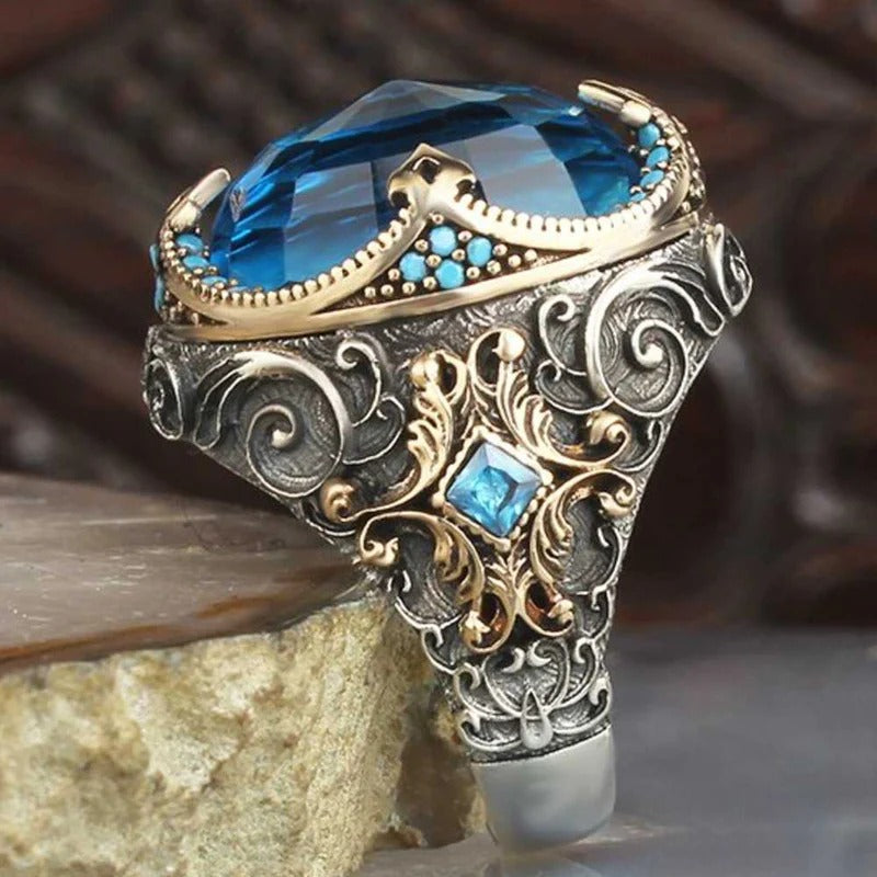 Elegant Dome Silver Aquamarine Stone Mens Ring Secondary image