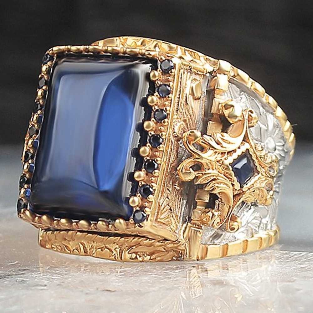 Elegant Handmade Sapphire Stone Silver Heavy Mens Ring Secondary image