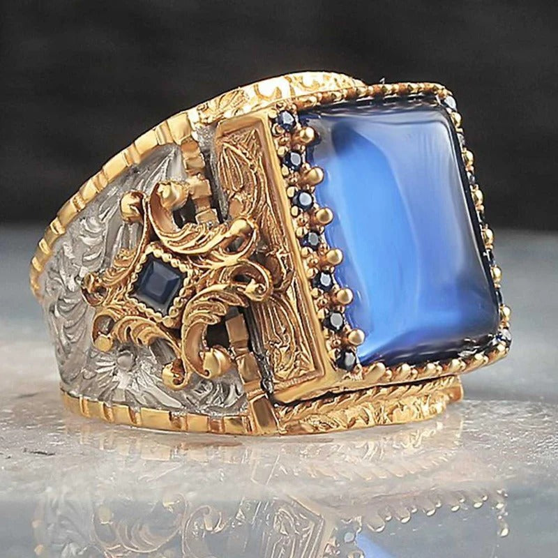 Elegant Handmade Sapphire Stone Silver Heavy Mens Ring Main image