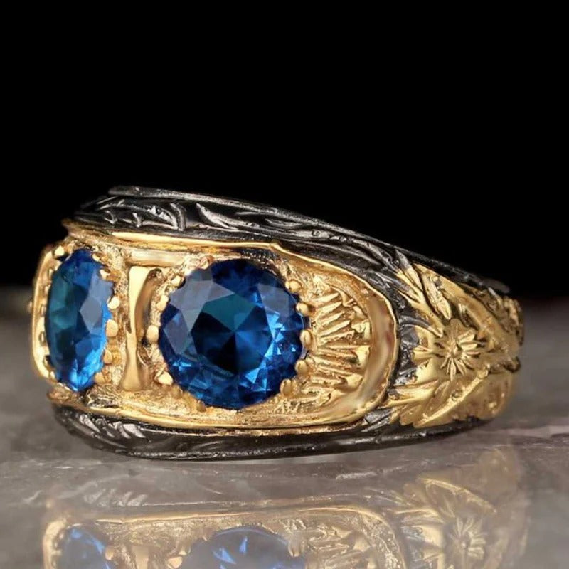 Elegant Three Aquamarine Stone Silver Handmade Mens Ring Secondary image