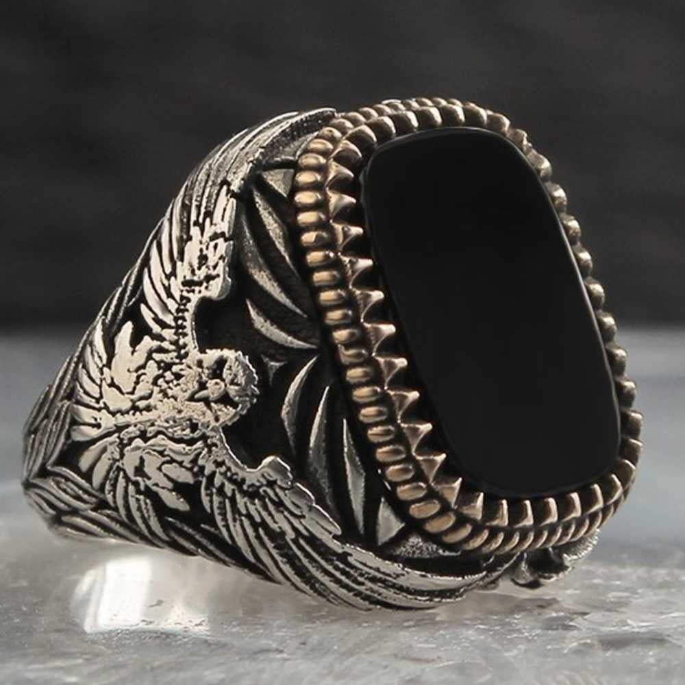 Exclusive Silver Eagle Style Onyx Stone Mens Ring – Main image