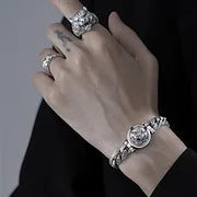 Sterling Silver Rotatable Tiger Head Curb Chain Bracelet