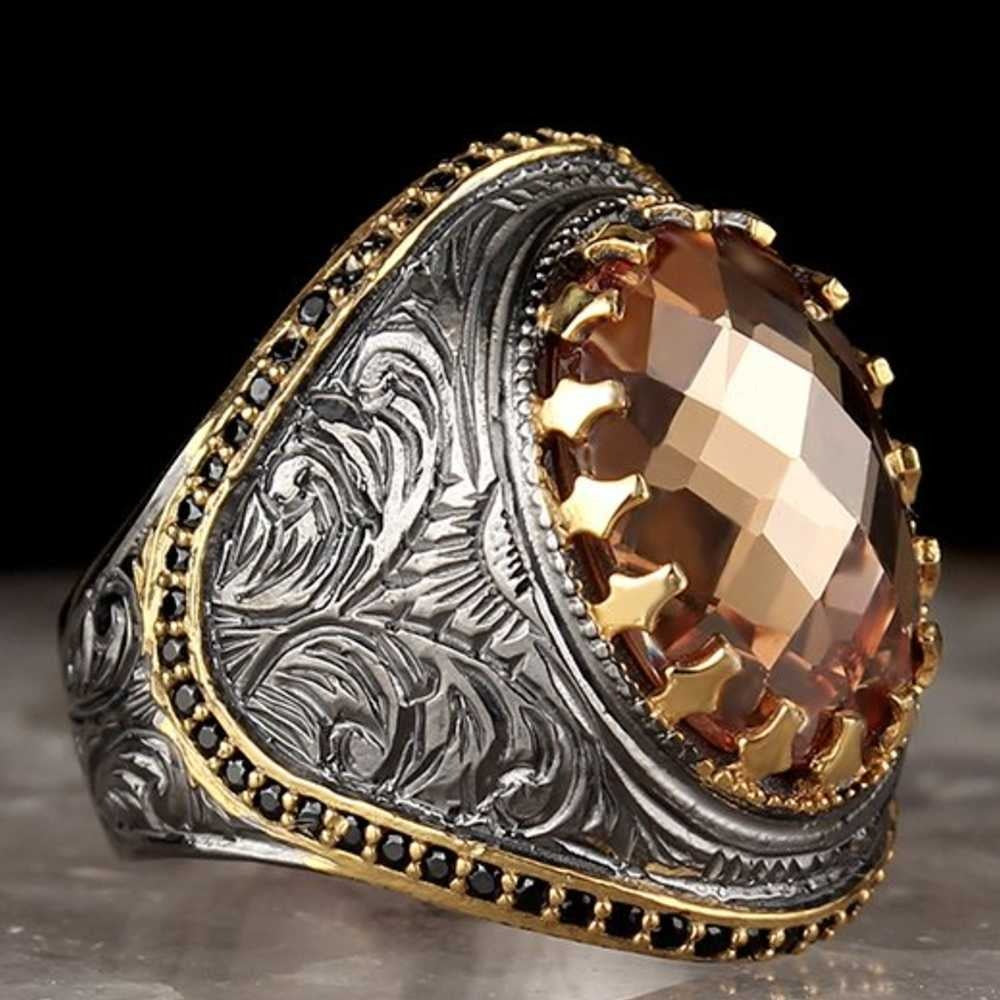 Faceted Citrine Silver Original Stone Mens Ring Main image