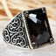 Faceted Onyx Stone Silver Mens Ring