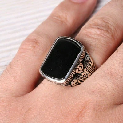 Fresh Silver Black Onyx Stone Mens Ring Secondary image