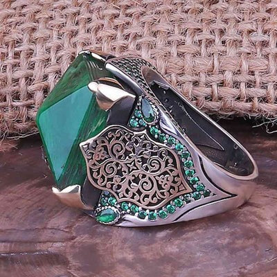 Green Silver Amber Stone Ring for Men Secondary image