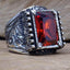 Hand Engraved Luxury Silver Ruby Mens Ring