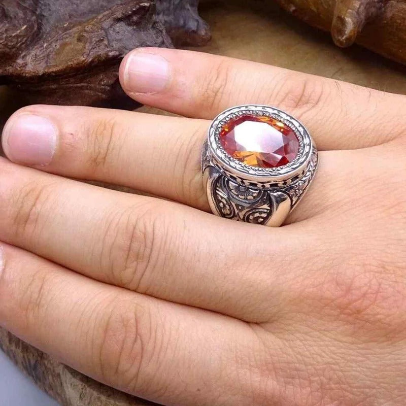 Hand Engraved Luxury Citrine Stone Ring for Men Secondary image