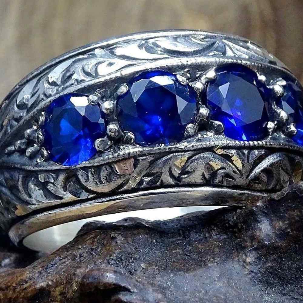 Hand Engraved Luxury Sapphire SilverElegant Mens Ring Secondary image