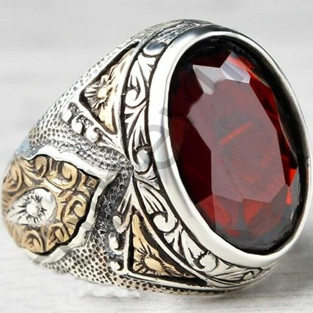 Handcrafted Silver Ruby Stone Mens Ring Main image