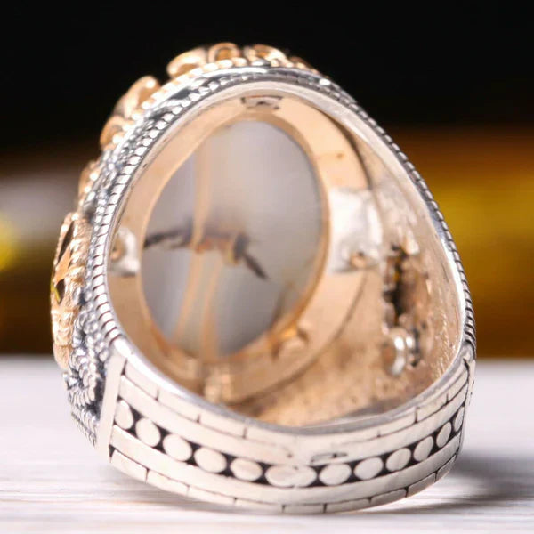 Handmade SilverFull Natural Yemeni Agate Aqeeq Mens Ring Secondary image