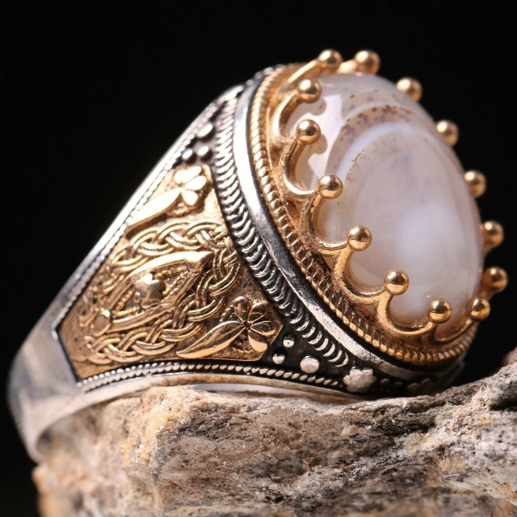Handmade SilverNatural Yemeni Agate Aqeeq Mens Ring Secondary image