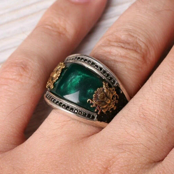 Handmade SilverOttaman Green Emerald Stone Mens Ring Secondary image