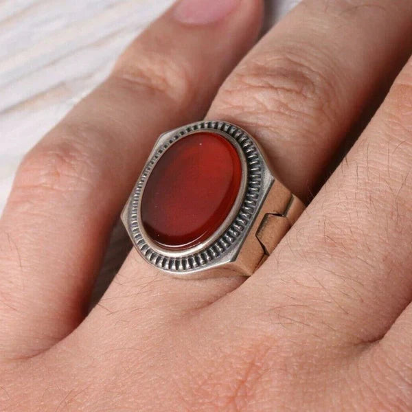 Handmade Silver Clock Style Agate Aqeeq Stone Mens Ring Secondary image