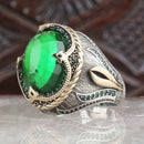 Handmade Silver Drop Emerald Stone Mens Ring Main image