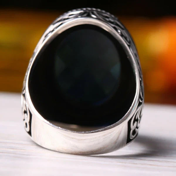 Handmade Silver Facet Sapphire Stone Mens Ring Secondary image