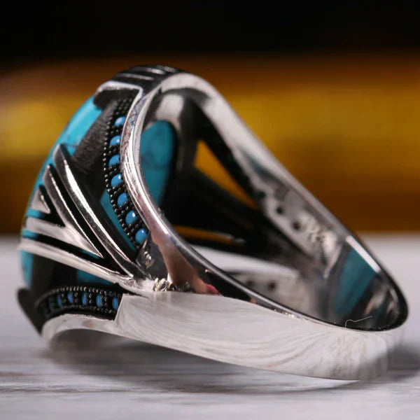 Handmade Silver Multi Turquoise Stone Mens Ring Secondary image