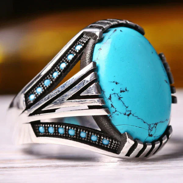 Handmade Silver Multi Turquoise Stone Mens Ring