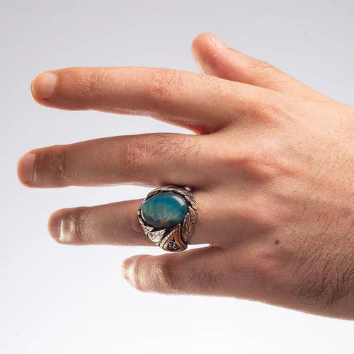 Handmade Silver Natural Blue Tigers Eye Stone Mens Ring Secondary image