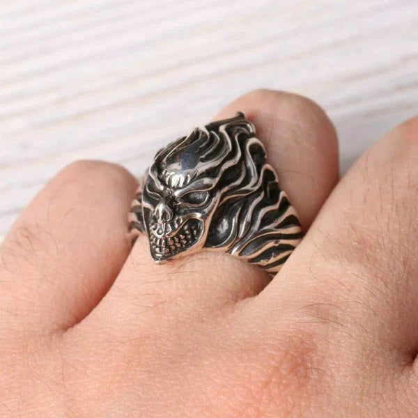 Handmade Silver Skull No Stone Mens Ring Secondary image