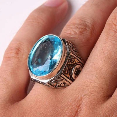 Handmade Silver with Aquamarine Stone Mens Ring Secondary image