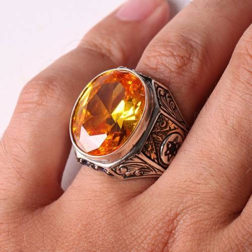Handmade Silver with Citrine Stone Mens Ring Secondary image