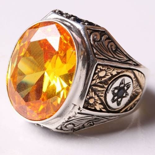 Handmade Silver with Citrine Stone Mens Ring Main image