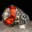 Handmade Amber and Zircon Stone Silver Mens Ring