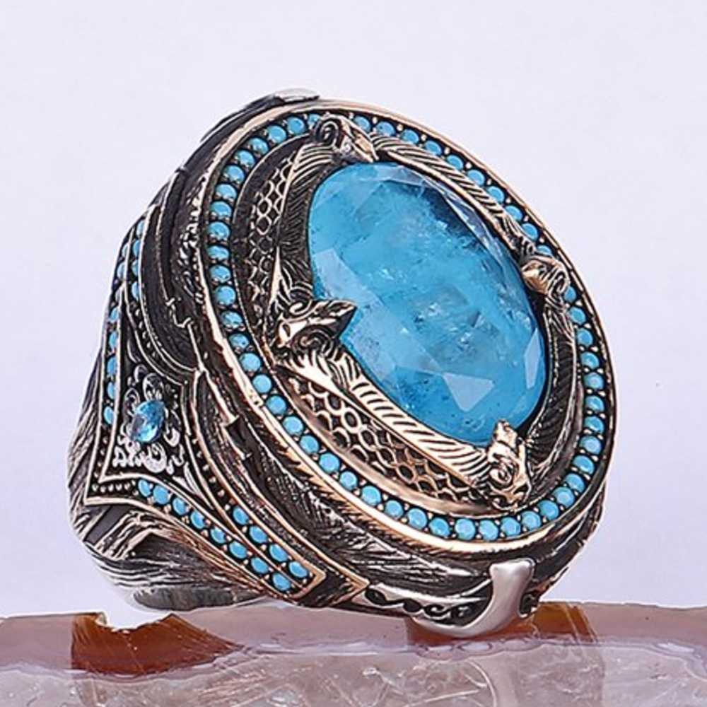 Heavy and Elegant Silver Natural Aquamarine Stone Mens Ri Main image