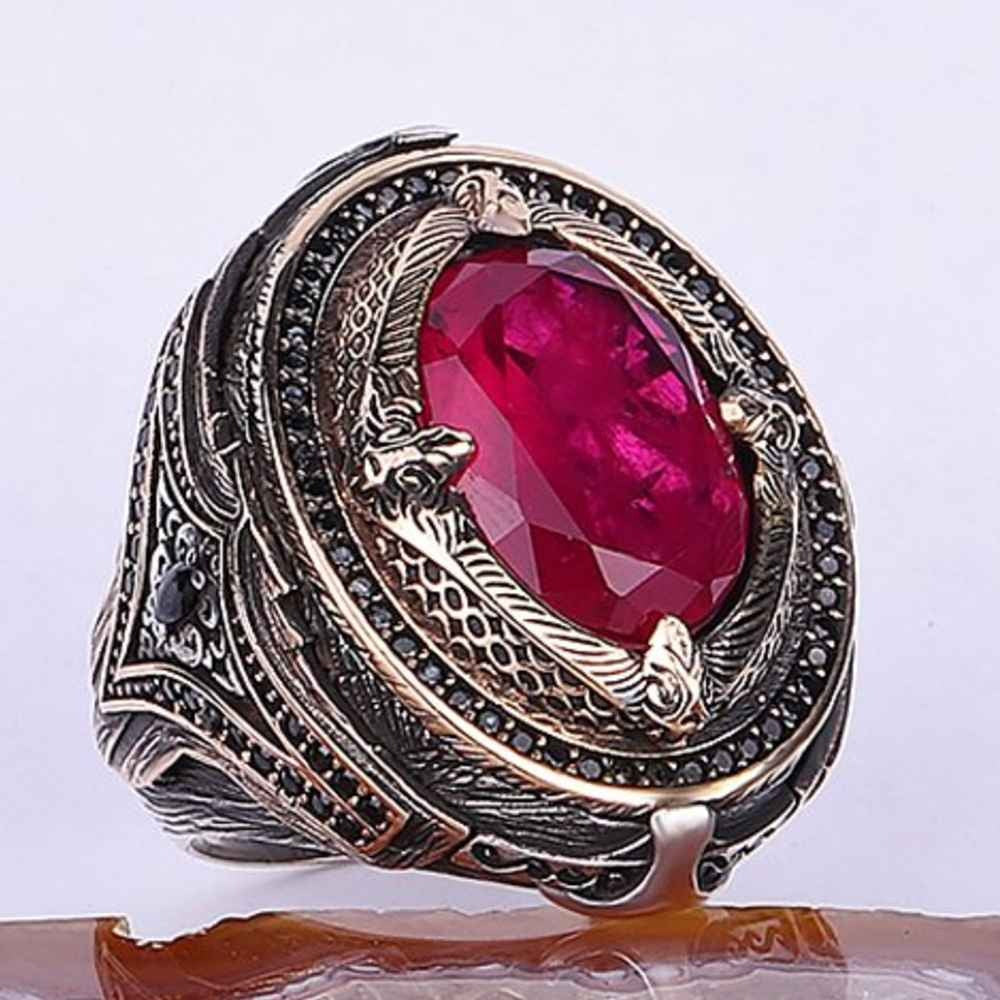 Heavy and Elegant Silver Natural Ruby Stone Mens Ring Main image