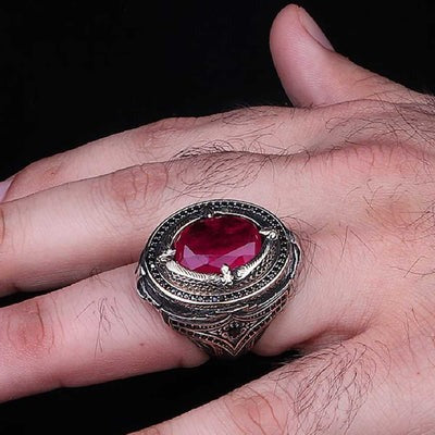 Heavy and Elegant Silver Natural Ruby Stone Mens Ring Secondary image