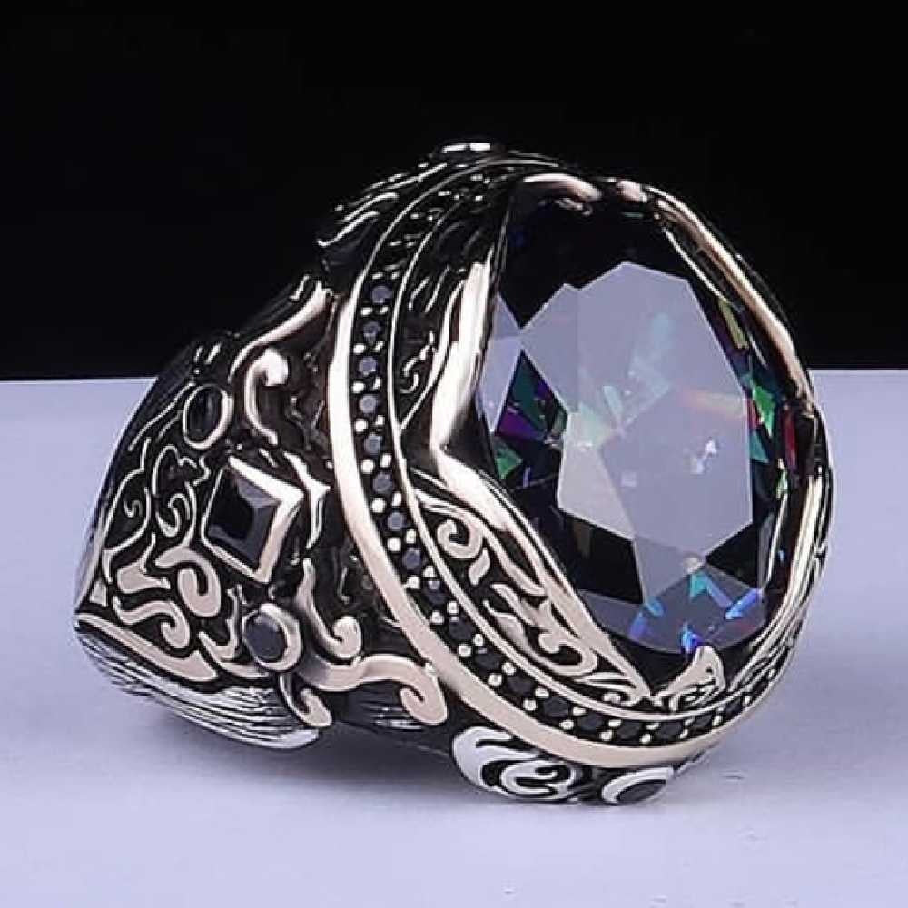 Heavy New Style Mystic Topaz Stone Silver Mens Ring Main image