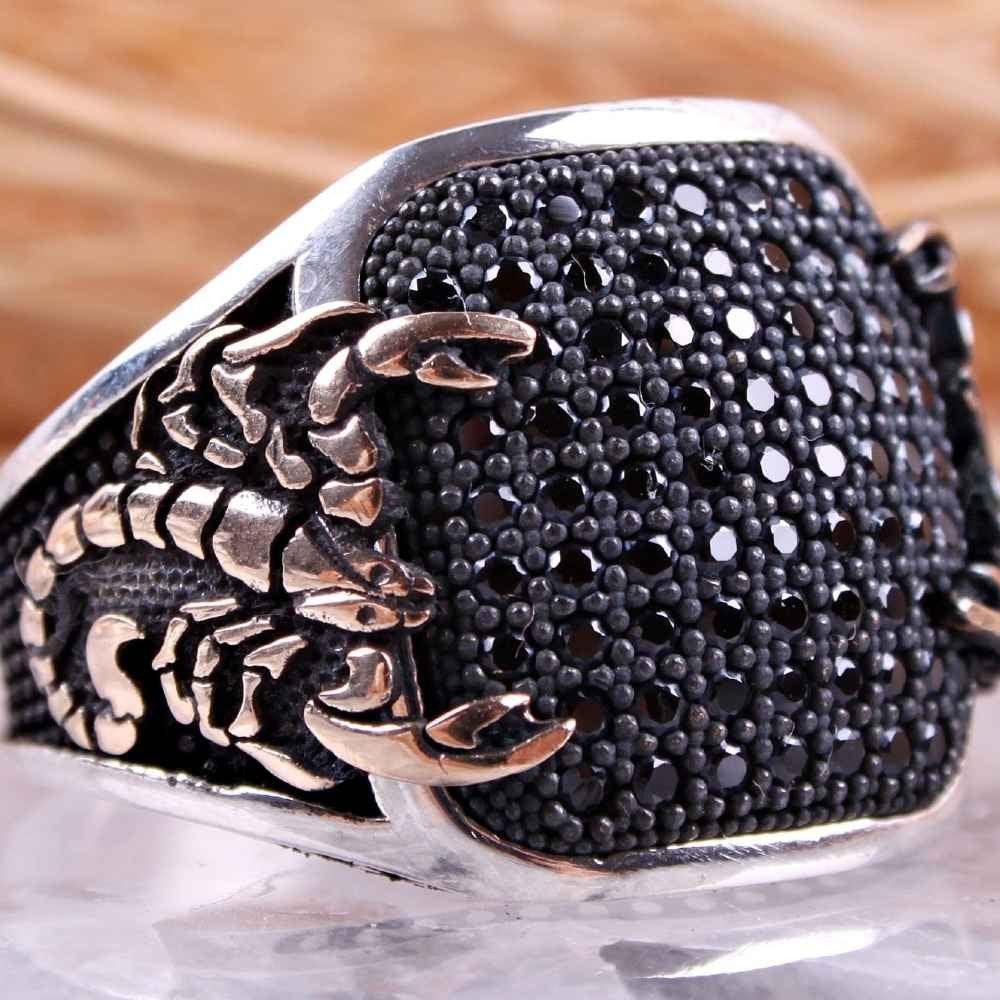 Heavy Scorpion Onyx Stone Silver Black Mens Ring Main image