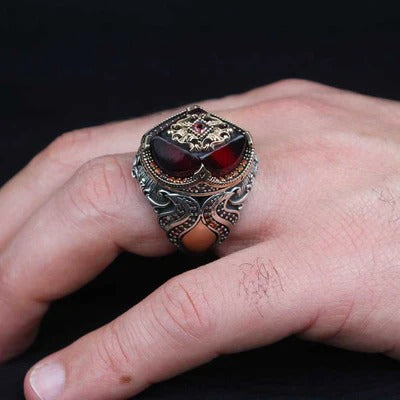 Hexagonal Ruby Stone Silver Mens Ring Secondary image