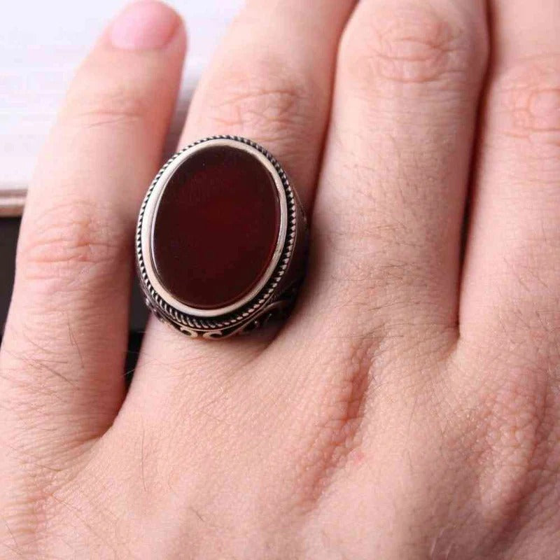 Jewelry Silver Red Agate Aqeeq Mens Ring Secondary image