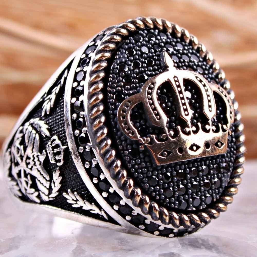 King Eagle Onyx Stone Silver Handmade Black Mens Ring Main image