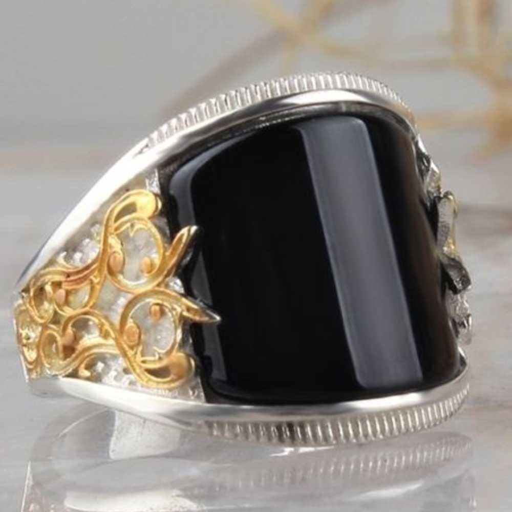 Luxury Silver Black Onyx Stone Ring for Men Main image