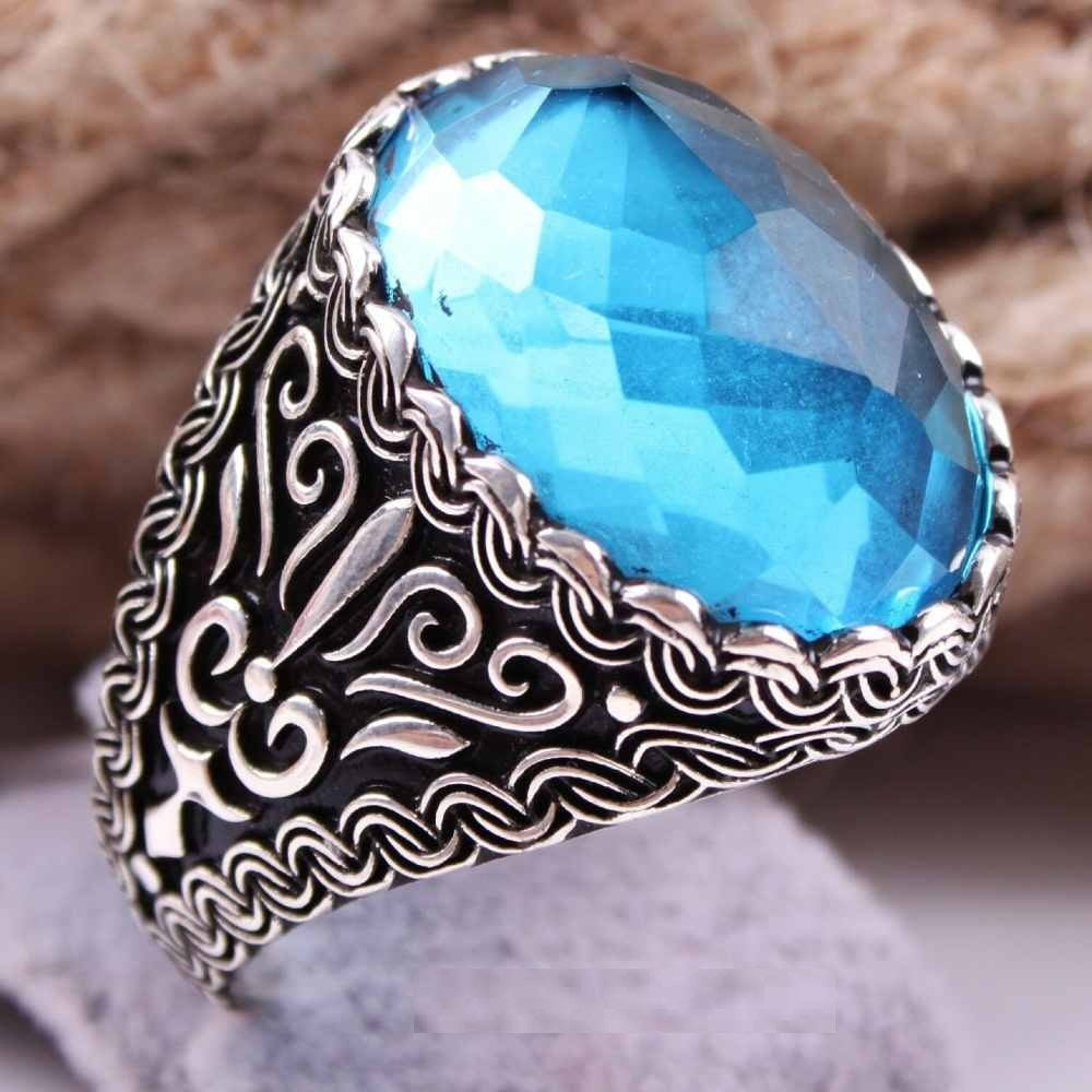 Luxury Cut Aquamarine Silver Mens Ring Main image