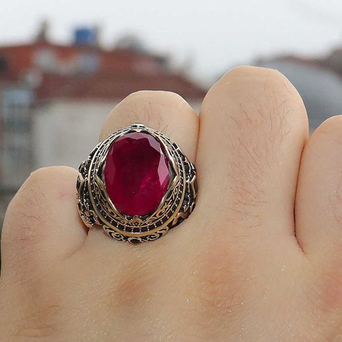 Luxury Cut Ruby and Onyx Multi Stone Silver Ring for Men Secondary image