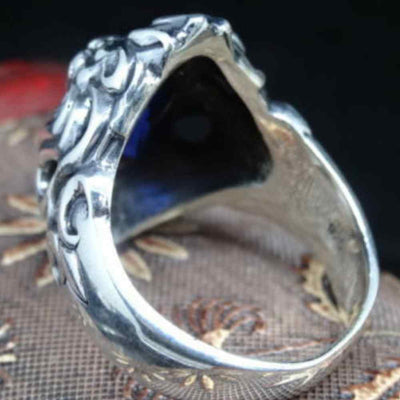Luxury Lion Design 925 Silver Sapphire Stone Mens Ring Secondary image