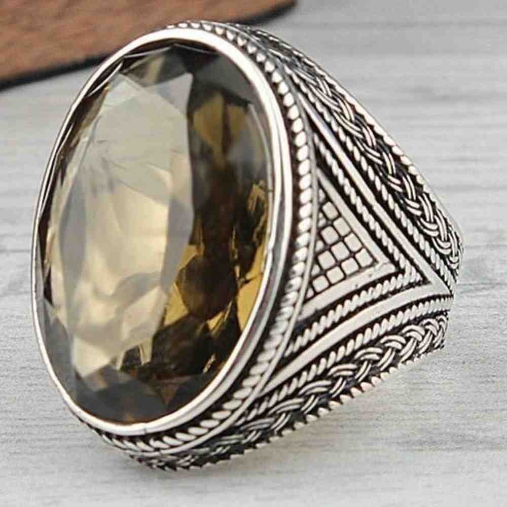 Luxury Peridot Silver Mens Ring Main image