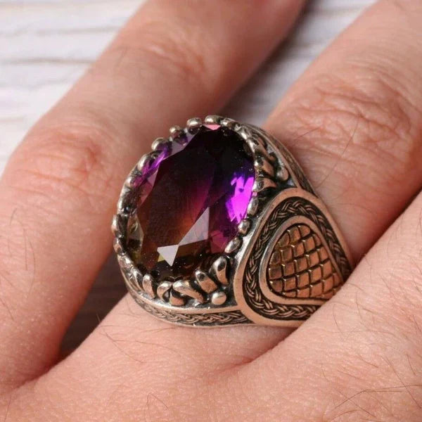 Luxury Tourmaline Stone Silver Mens Ring Secondary image