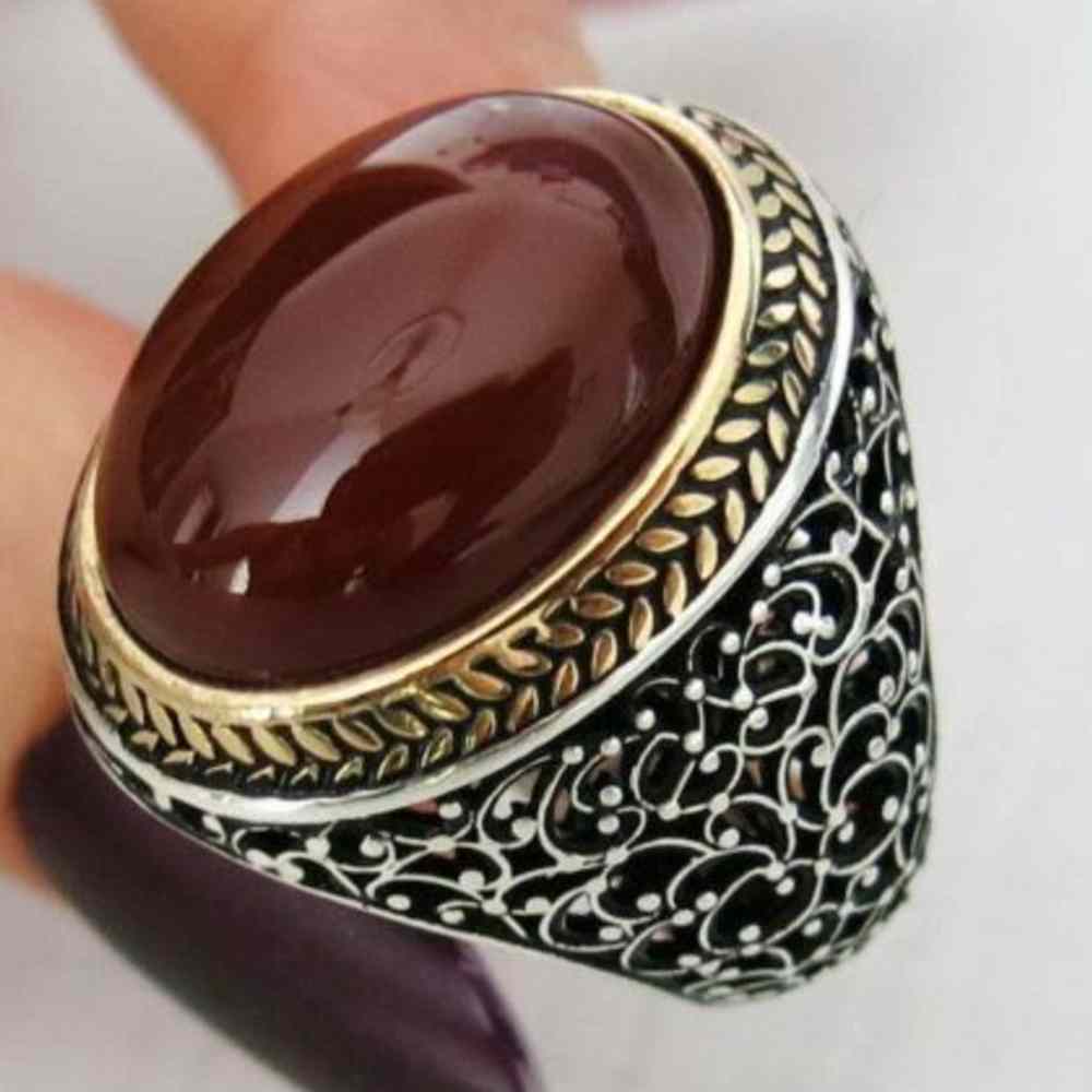 Mens Red Agate Stone Silver Mens Ring Secondary image