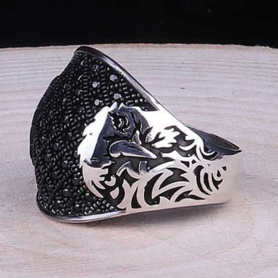 Micro Black Onyx Stone Eagle Style Silver Mens Ring Secondary image