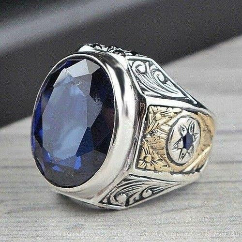 Most Popular Silver Sapphire Stone Mens Ring Main image