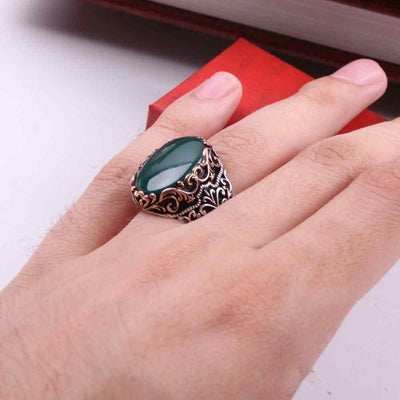 Most Popular Green Agate Style Silver Mens Ring Secondary image