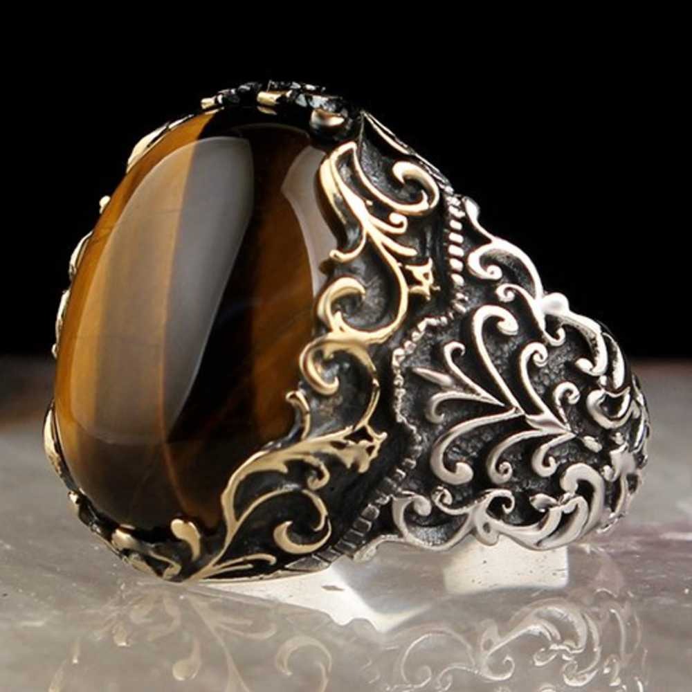 Most Popular Natural Tigers Eye Stone Silver Great Mens R Main image