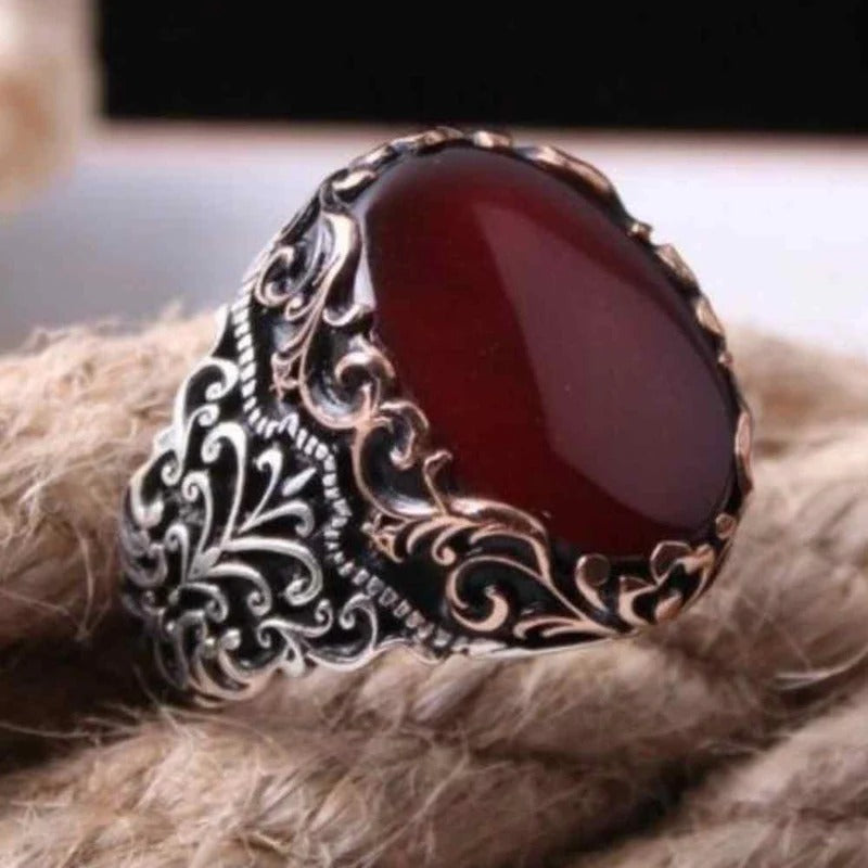 Most Popular Red Agate Style Silver Mens Ring Secondary image